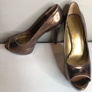 Metallic Bronze Open Toe Pump